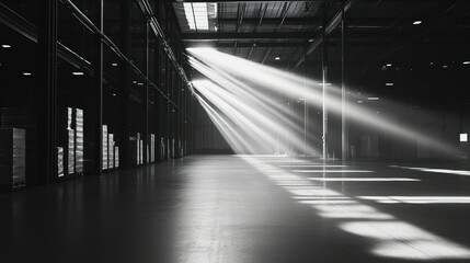 Poster - Sunbeams Illuminating an Empty Warehouse