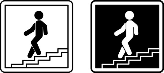 Poster - Pedestrian Subway Road Signs. Man Descending into Underground Crossing. Black and White Vector Icons