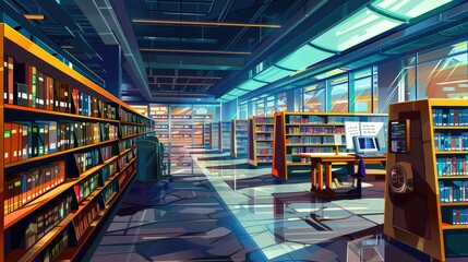 Poster - high-tech library equipped with digital technology tools.