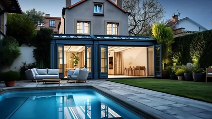 Aufkleber - suburban house with veranda and pool