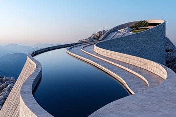 Poster - Cost-effective hydropower and sustainable energy are showcased in a minimalist design focusing on the sleek lines of a dam against a neutral background