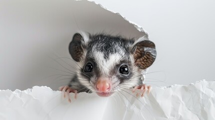 Wall Mural - Curious Opossum Peeking Through a Hole