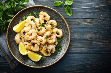 Wall Mural - Fried Calamari with Lemon and Parsley