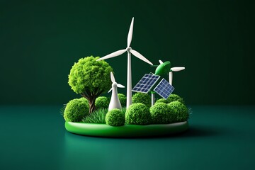 Canvas Print - Energy Illustration Clean Energy, Green, and Innovation depicted in a bright, eco-friendly design where various clean energy sources like wind, solar, and hydro are combined in a green-themed