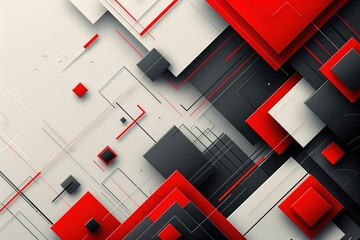 Poster - Create an eye-catching geometric display with red, white, and black. Generative Ai