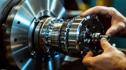 Wall Mural - Close-up of a Metal Gear Mechanism Being Held by a Hand