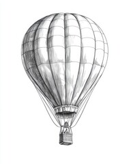 Simple hot air balloon with stripes, floating in the sky