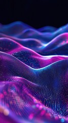 Fototapete - Vibrant digital waves of purple and blue light create a mesmerizing abstract pattern, ideal for technology and design themes.