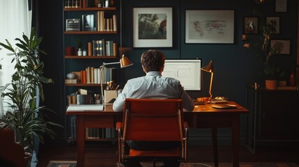 Poster - Man Working at a Desk in a Home Office