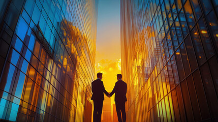 Canvas Print - Businessmen Sunset Deal.