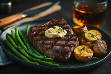 grilled beef steak with vegetables