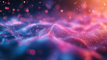 Poster - Abstract Digital Landscape with Glowing Lines and Bokeh Lights