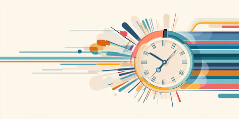 Poster - Time is represented with clock and dynamic speed lines, conveying urgency and movement.