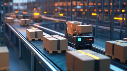 Poster - Automated Conveyor System Moving Cartons in a Warehouse