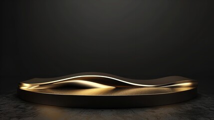 Poster - 3D golden product line background with gold podium background. Generative Ai