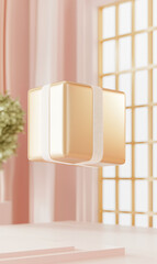 Poster - A floating golden package in soft, pastel environment evokes sense of modern elegance and innovation.