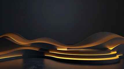 Poster - 3D golden product line background with gold podium background. Generative Ai