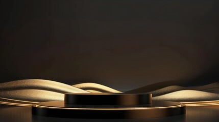 Poster - 3D golden product line background with gold podium background. Generative Ai