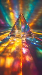 Crystal pyramid refracting rainbow light in a colorful spectrum