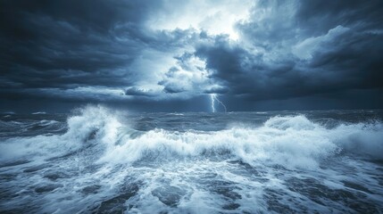 stormy sea with lightning
