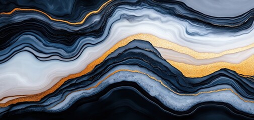 Poster - Abstract art featuring flowing waves of black, white, and gold colors, creating a dynamic and modern visual experience.