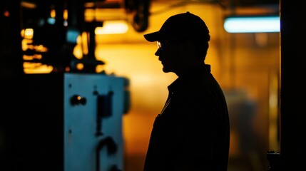Poster - Silhouette of a Man in a Factory Setting