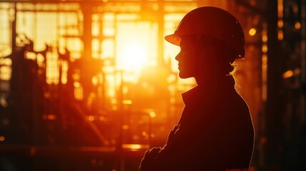 Poster - Silhouette of a Construction Worker at Sunset