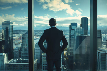 Canvas Print - Businessman City View.