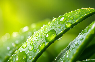 Wall Mural - close-up of the aloe vera leaves with water droplets on them