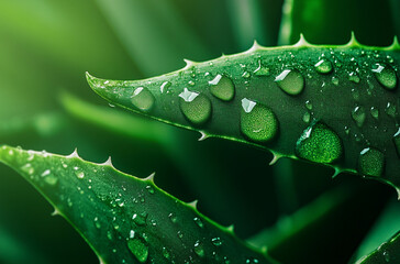 Wall Mural - close-up of the aloe vera leaves with water droplets on them