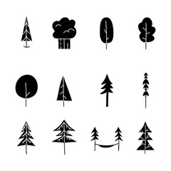 Wall Mural - Simple silhouette tree icons collection. Line art trees. Stock linear nature symbols set for web