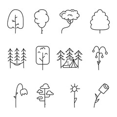 Wall Mural - Simple and minimalist tree icons collection. Line art silhouette trees. Stock symbols set