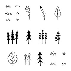 Wall Mural - Simple and minimalist tree icons collection. Line art silhouette trees. Stock elements set