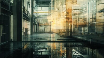 Poster - Abstract Cityscape with a Reflection of a Golden Sunset
