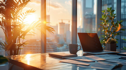 Wall Mural - Sunrise Office Desk.