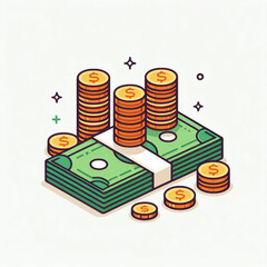 Free  Money vector money photo Gold coins and banknotes 3d cartoon style icon black Friday 
