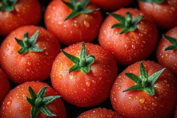 A 45 Angle shot of freshly picked tomatoes wit