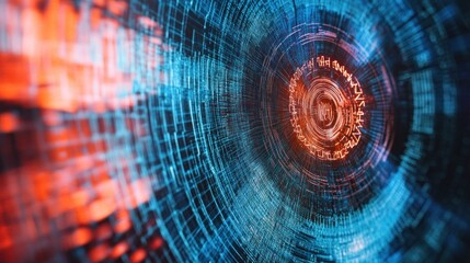 Poster - Abstract Digital Network with Glowing Orange and Blue Lines