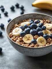 Wall Mural - Oatmeal with bananas and blueberries