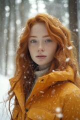 Sticker - Woman with red hair and freckles in the snow