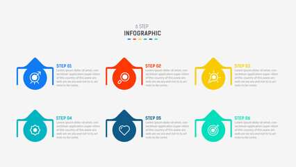 Wall Mural - Business  infographics design for Six Step, option, parts or process. Infographic 6 element design template for presentation.  process diagram, step banner, flow chart, 6 option template.