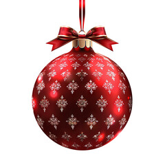 Wall Mural - red gold snowflake Christmas ball with ribbon and a bow, isolated on background. Generative AI