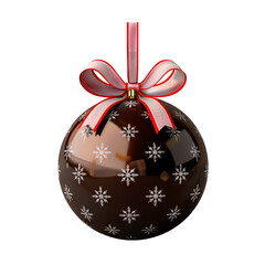 Wall Mural - brown Christmas ball with ribbon and a bow, isolated on background. Generative AI