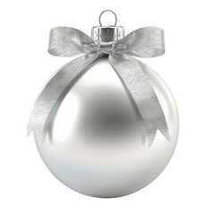 Wall Mural - silver Christmas ball with ribbon and a bow, isolated on background. Generative AI