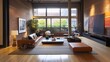 © NATTAWUT - Interior photography of a modern loft with sleek furniture, minimalist decor, and large windows
