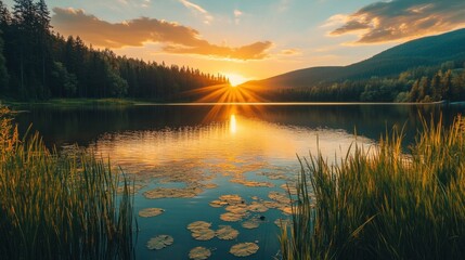 Poster - Golden Sunset Over a Tranquil Lake