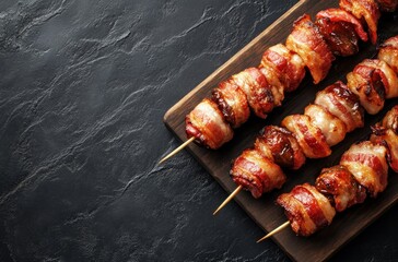 Poster - Bacon Wrapped Skewers on a Wooden Board