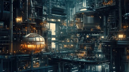 Poster - A Futuristic Industrial Complex with Illuminated Chambers