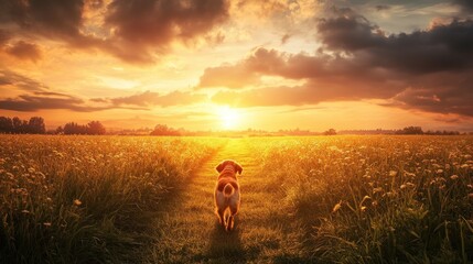 Poster - Golden Retriever at Sunset