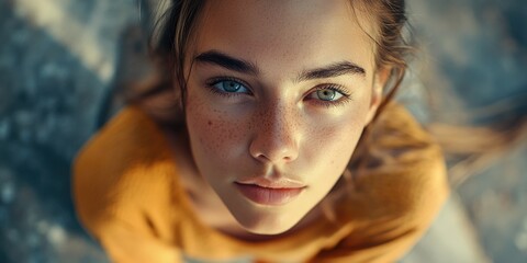 Poster - Woman with freckles looking up